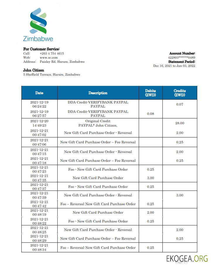 Déclaration de la Standard Chartered Bank du Zimbabwe